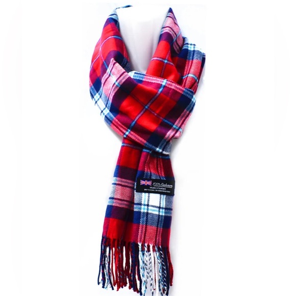 Cashmere plaid Scarf Red new - Picture 3 of 10